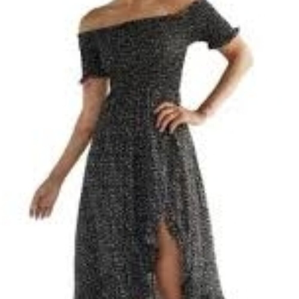 Mi Ami Blue Off the Shoulder High Low Maxi Dress